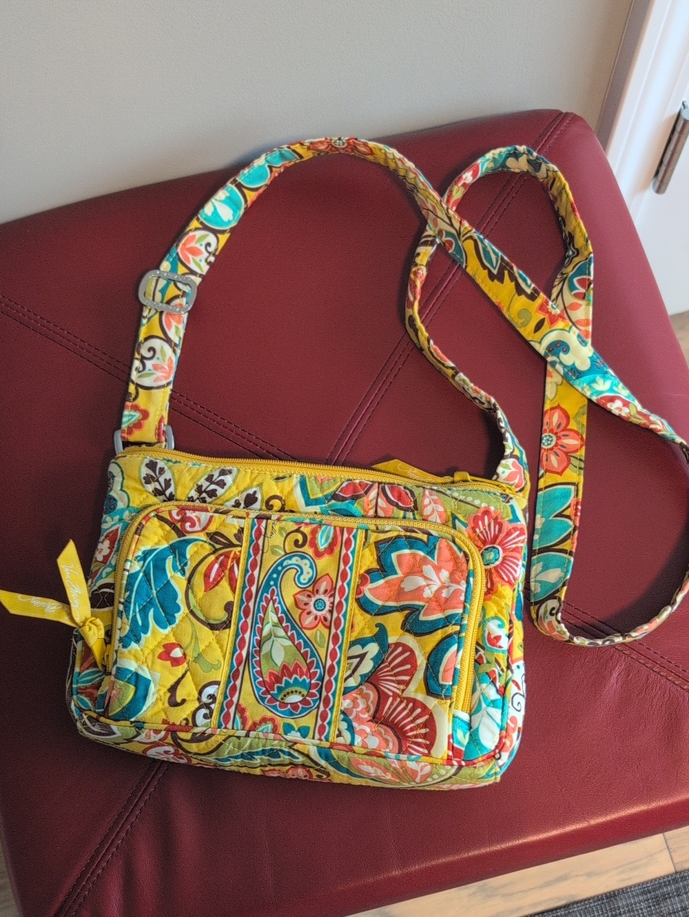 Vera Bradley Yellow Floral Paisley Quilted Crossbody